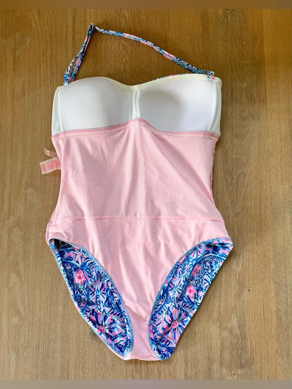 LILLY PULITZER Falmenco Bandeau Ruched One-Piece Swimsuit - Blue & Pink - Picture 5 of 10